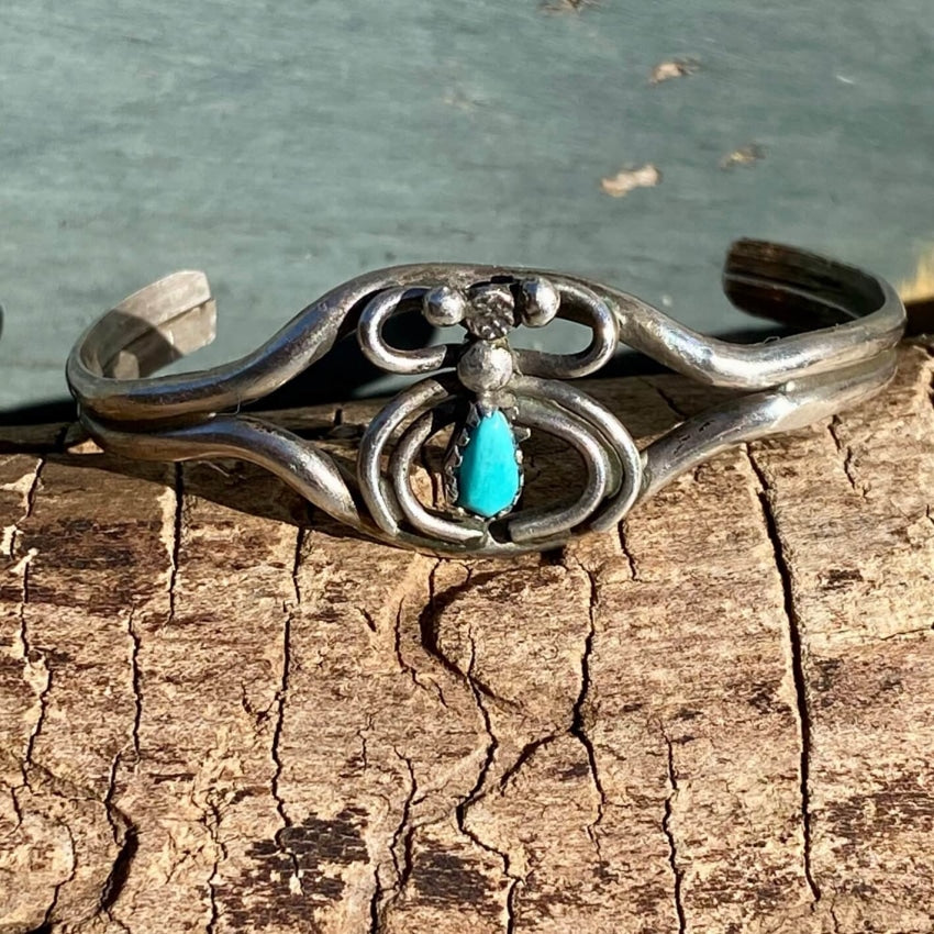 Fred Harvey Child's Heavy Navajo Turquoise Bracelet