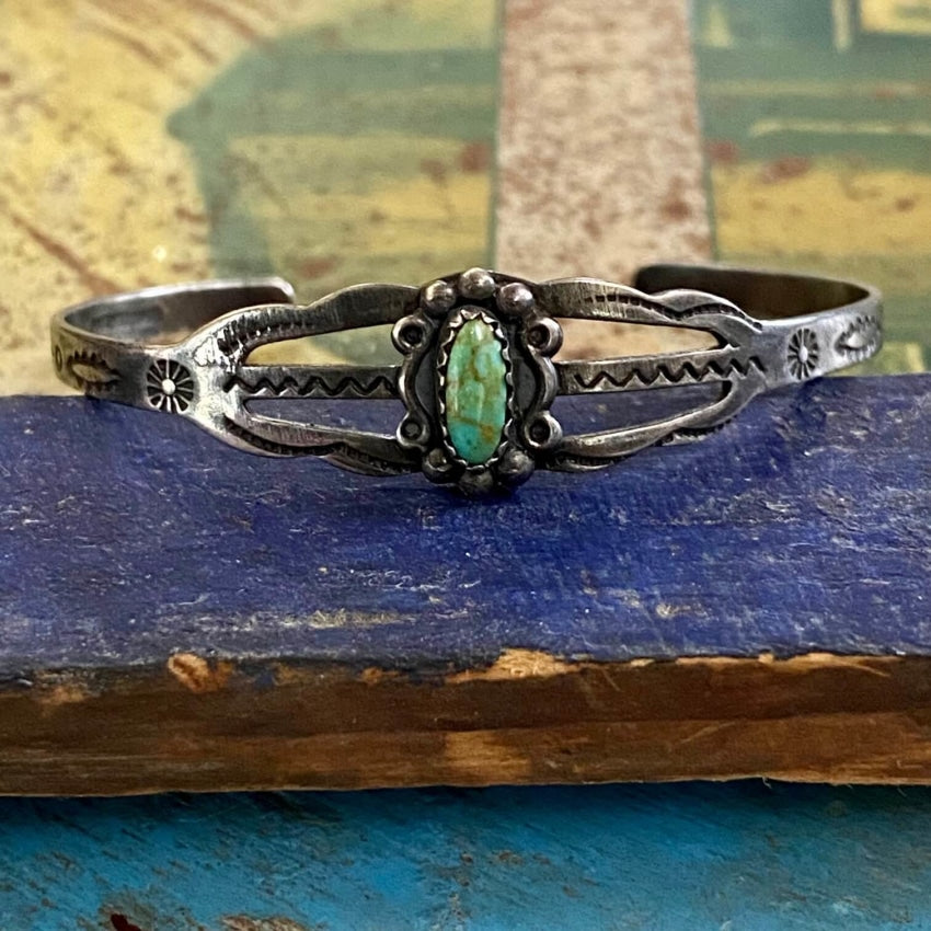 Fred Harvey Child's Heavy Navajo Turquoise Bracelet