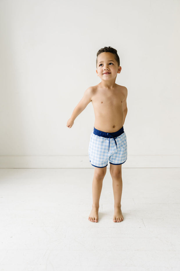 Jude Boy Board Shorts in Blue Gingham