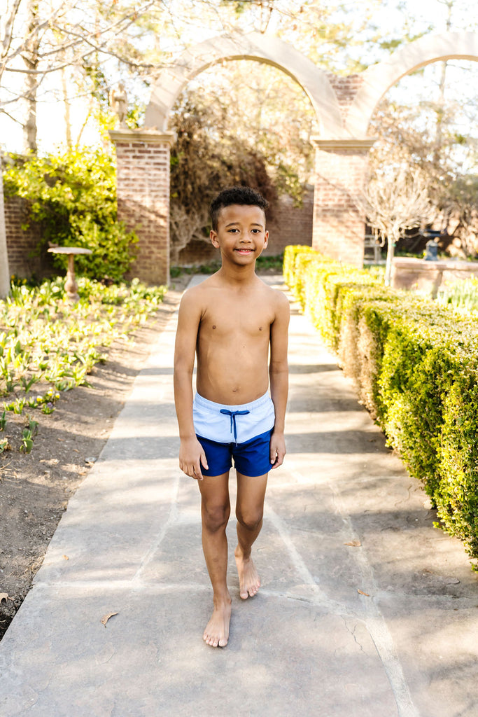 Jude Boy Board Shorts in Ecru/Taupe Colorblock