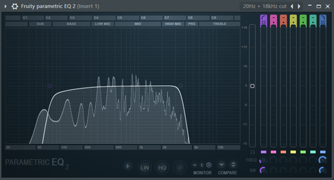 Low and high pass filter when producing and mixing