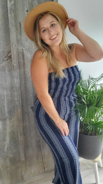 Sweeter Times Smocked Top Jumpsuit, Navy