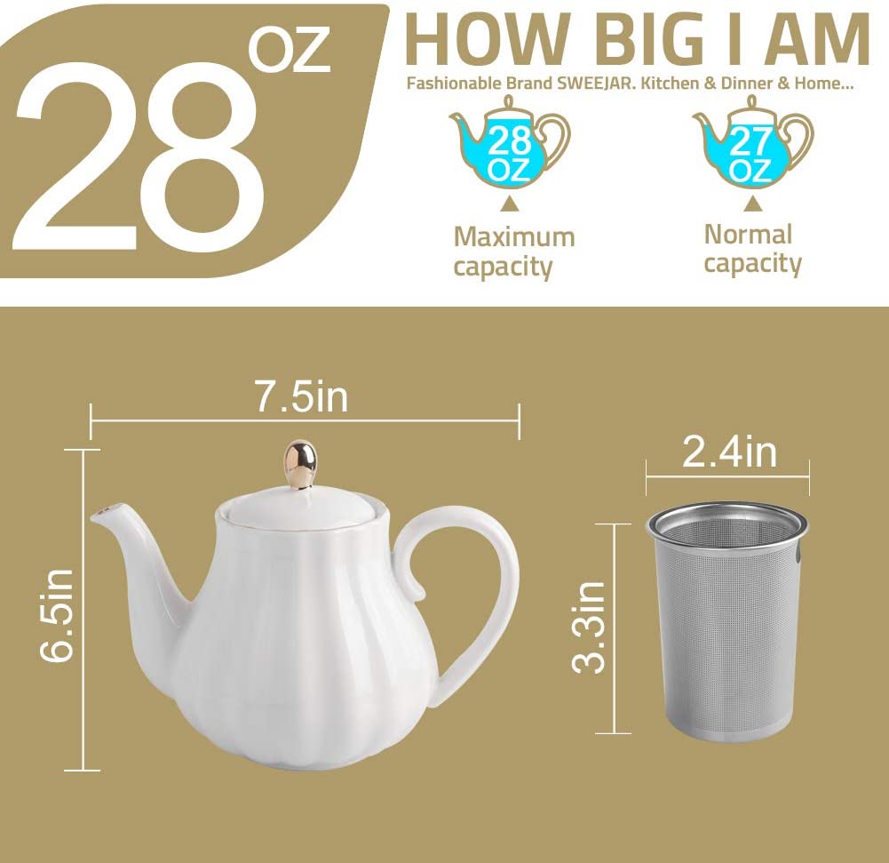 SWEEJAR Royal Teapot, Ceramic Tea Pot with Removable Stainless Steel I ...