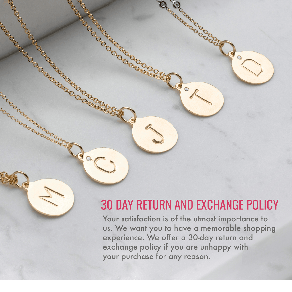 
30 day return and exchange policy. Your satisfaction is of the utmost importance to us. We want you to have a memorable shopping experience. We offer a 30-day return and exchange policy if you are unhappy with your purchase for any reason.
