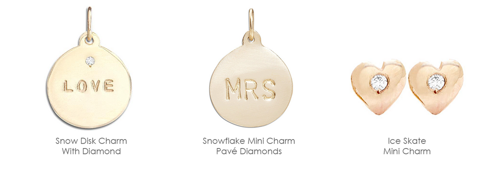 These personalized charms can be worn on 14k gold bracelets and necklaces, paired with other golden mini charms. 