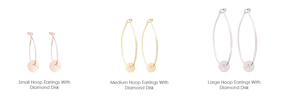 Our favorite new addition to our earrings collection are these big, beautiful and delicate golden hoop earrings with diamond disks. These are one of a kind pair of hoops that will go with everyone's style and bling up any outfit. 