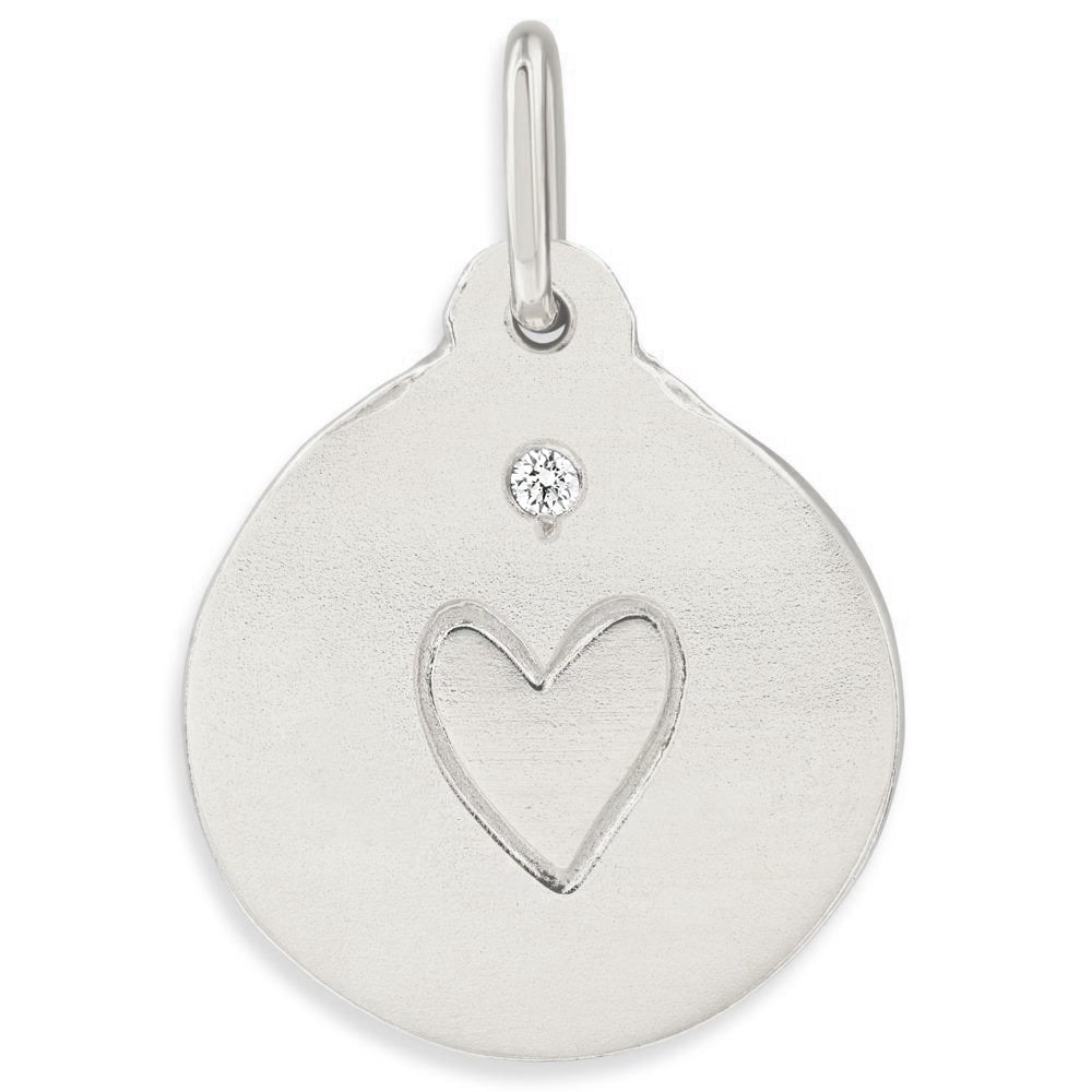 Stamped Heart Charm With Diamond