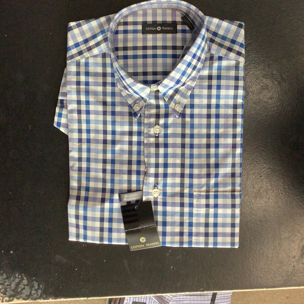 Cotton Traders Royal Check Short Sleeve Sport Shirt