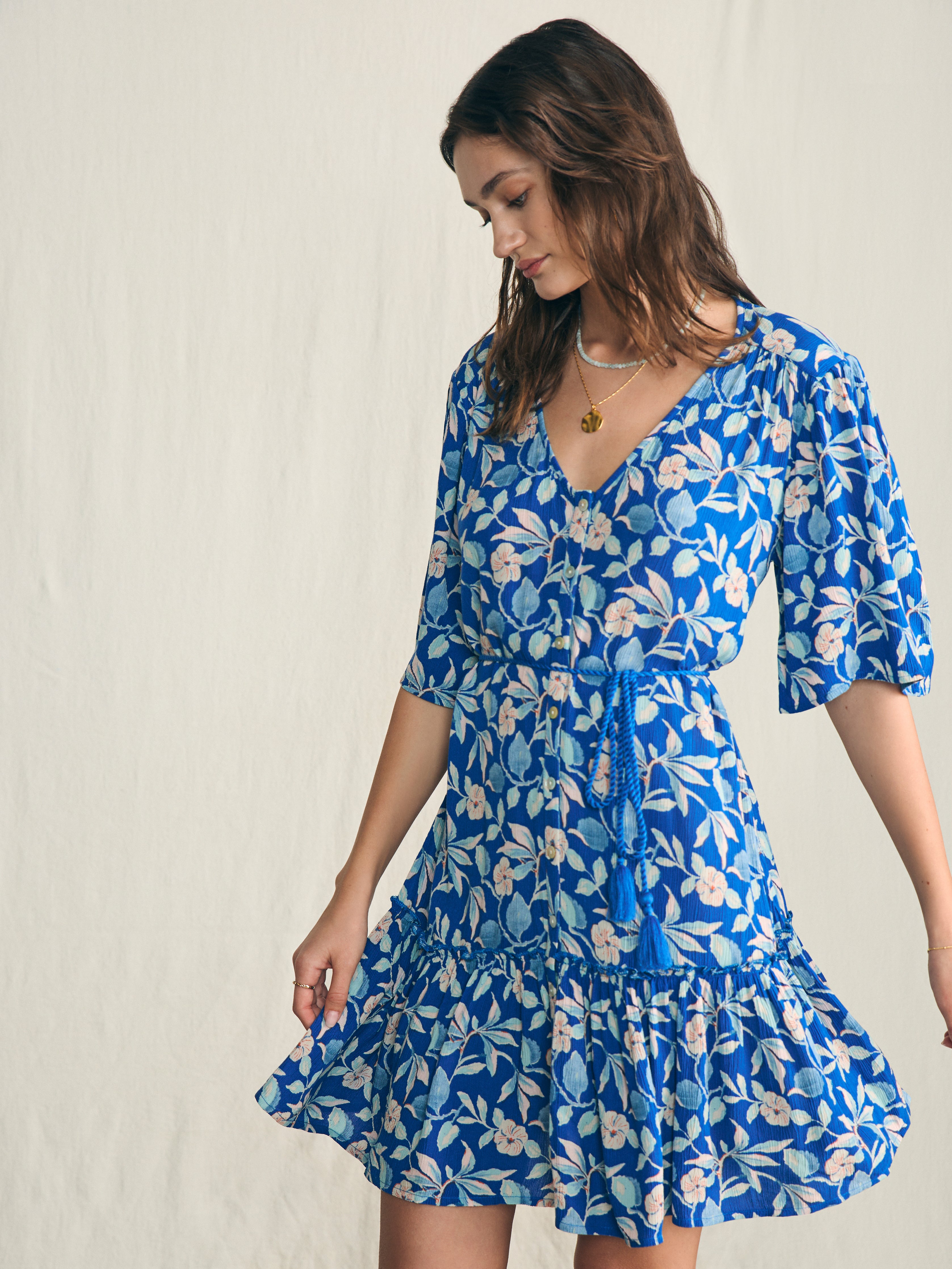 Shop Faherty Orinda Mini Dress In Blue Ginger Floral