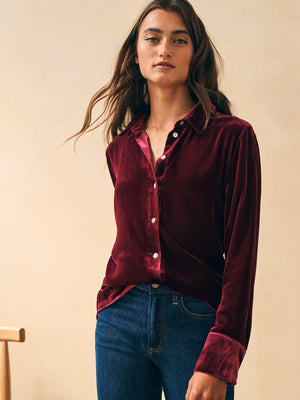 Stretch Silk Velvet Genevieve Shirt - Maroon Banner | Faherty Brand