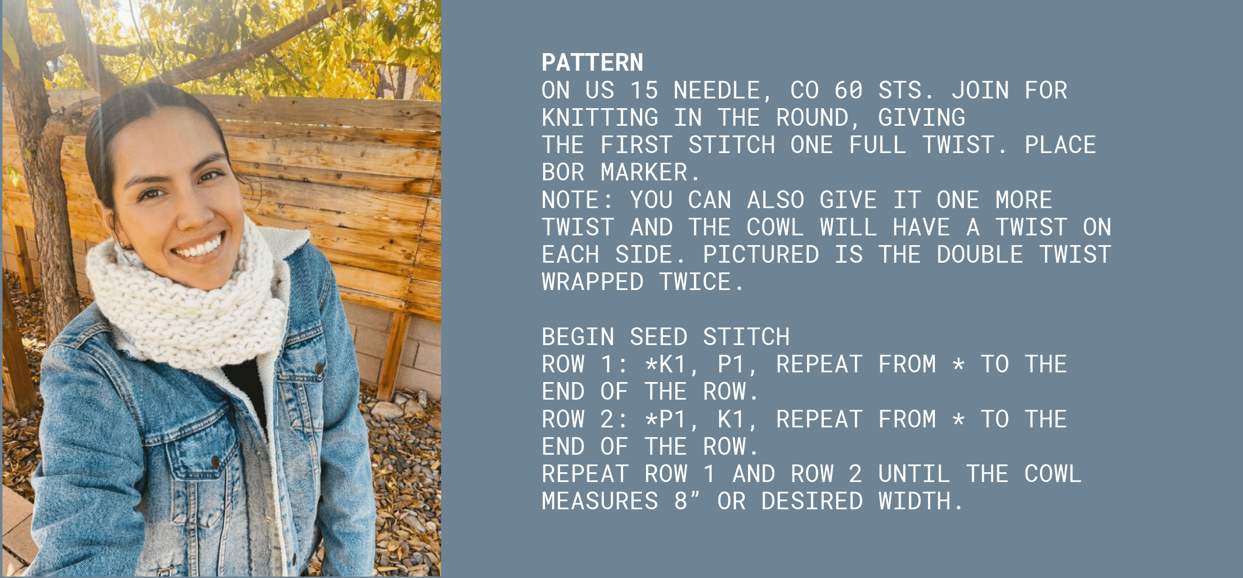 Native Knitter Twisted Seed Stitch Cowl Knitting Pattern
