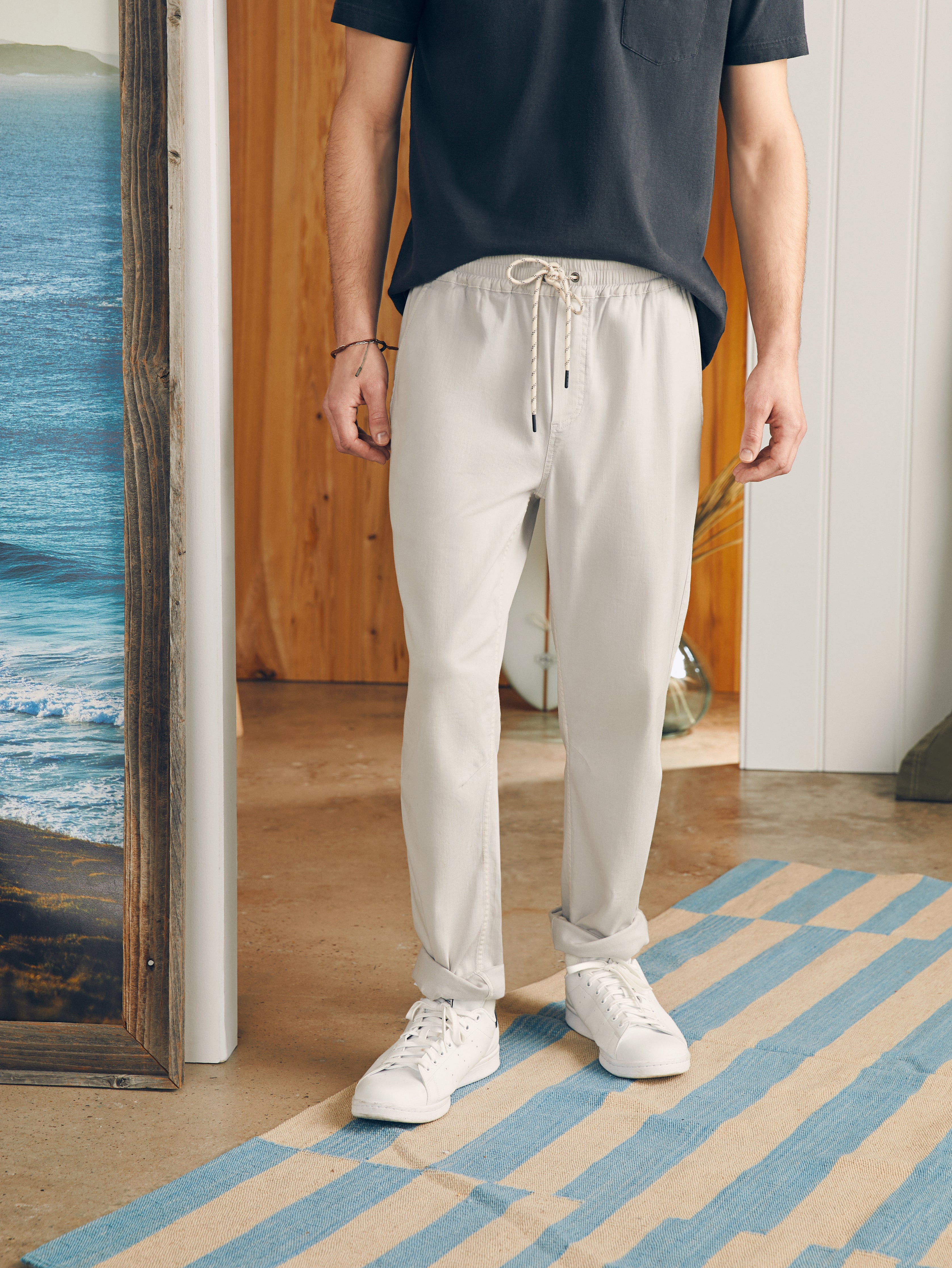 Shop Faherty Essential Drawstring Pants In Birch