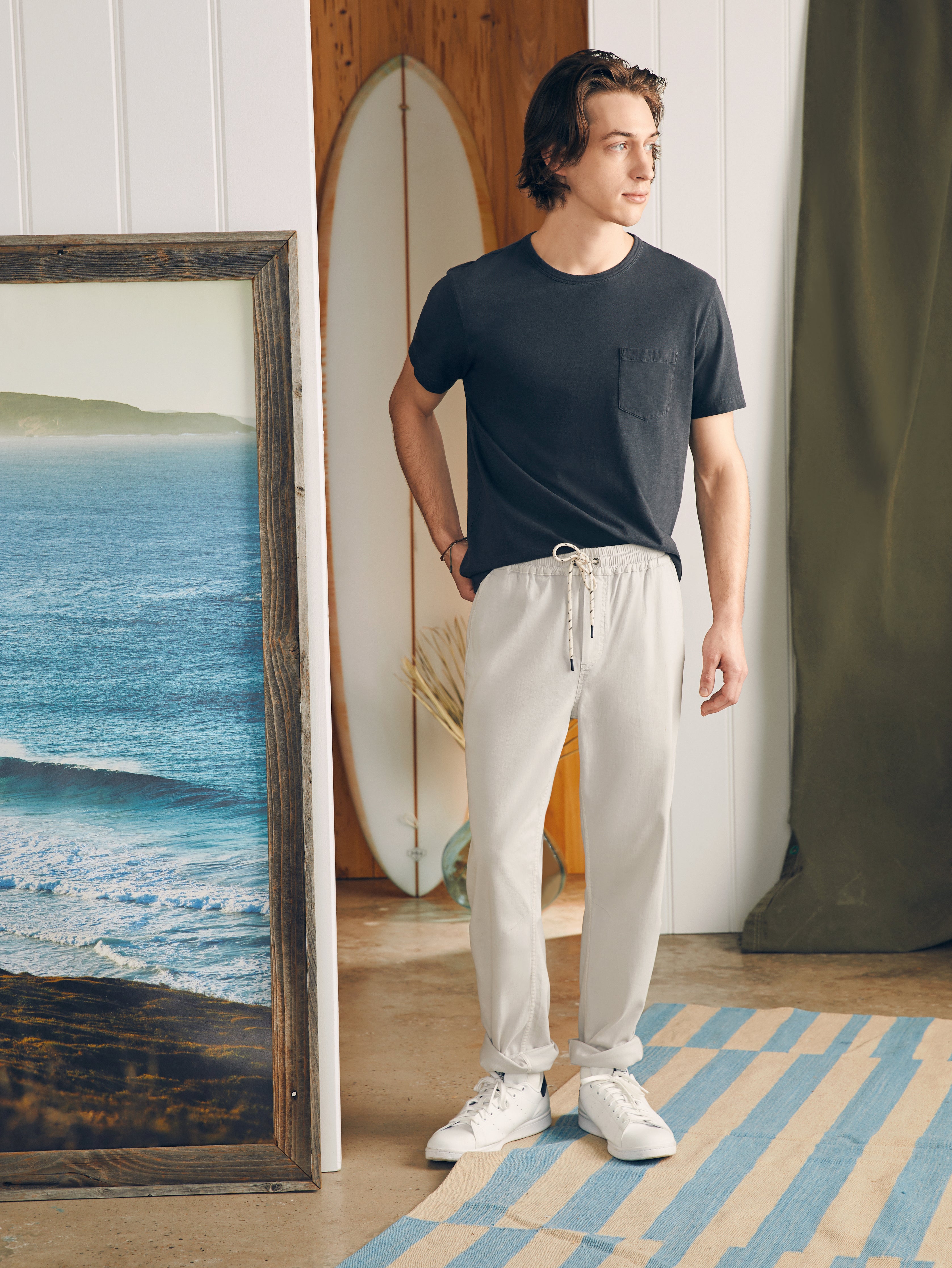 Shop Faherty Essential Drawstring Pants In Birch