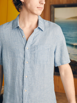 Short-Sleeve Palma Linen Shirt - Blue Basketweave