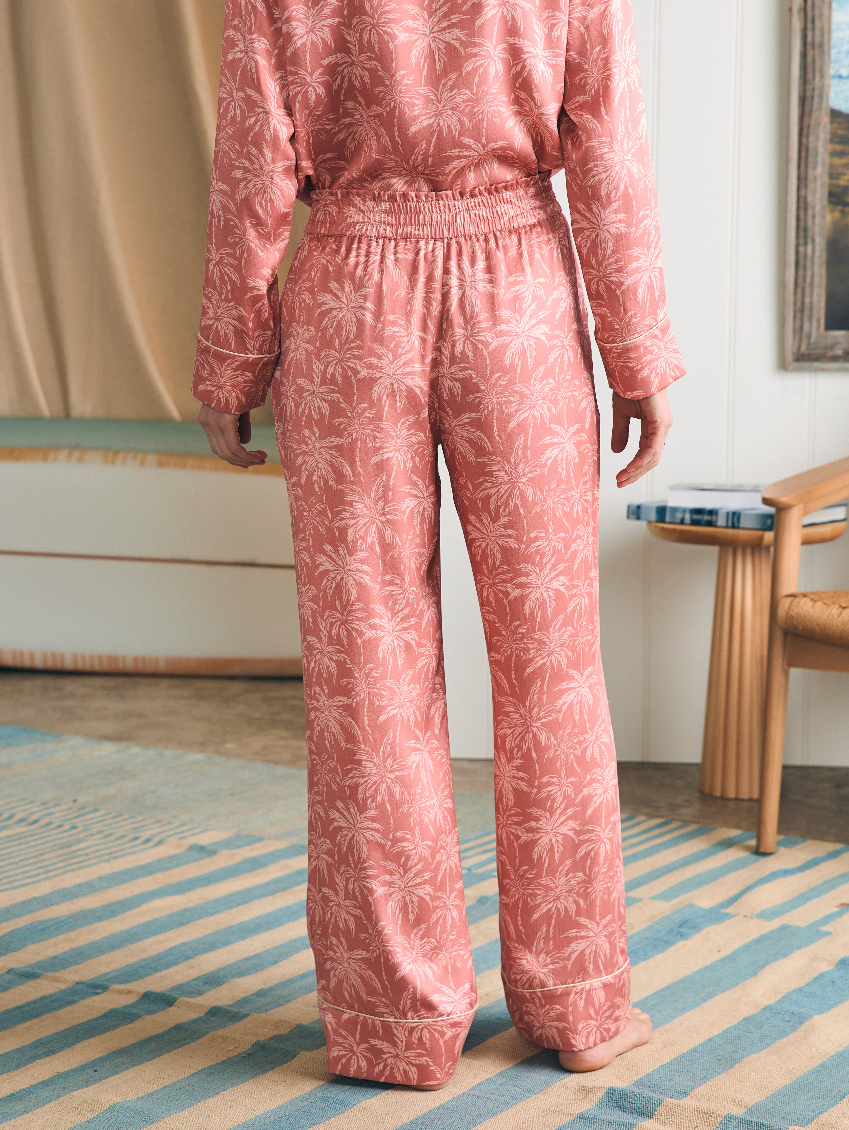 Shop Faherty Sandwashed Silk Long Sleeve Pajama Set In Rose Tropic Trees