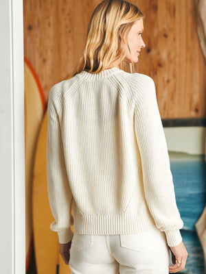 Faherty Sunwashed Organic Cotton Fisherman Sweater in Egret