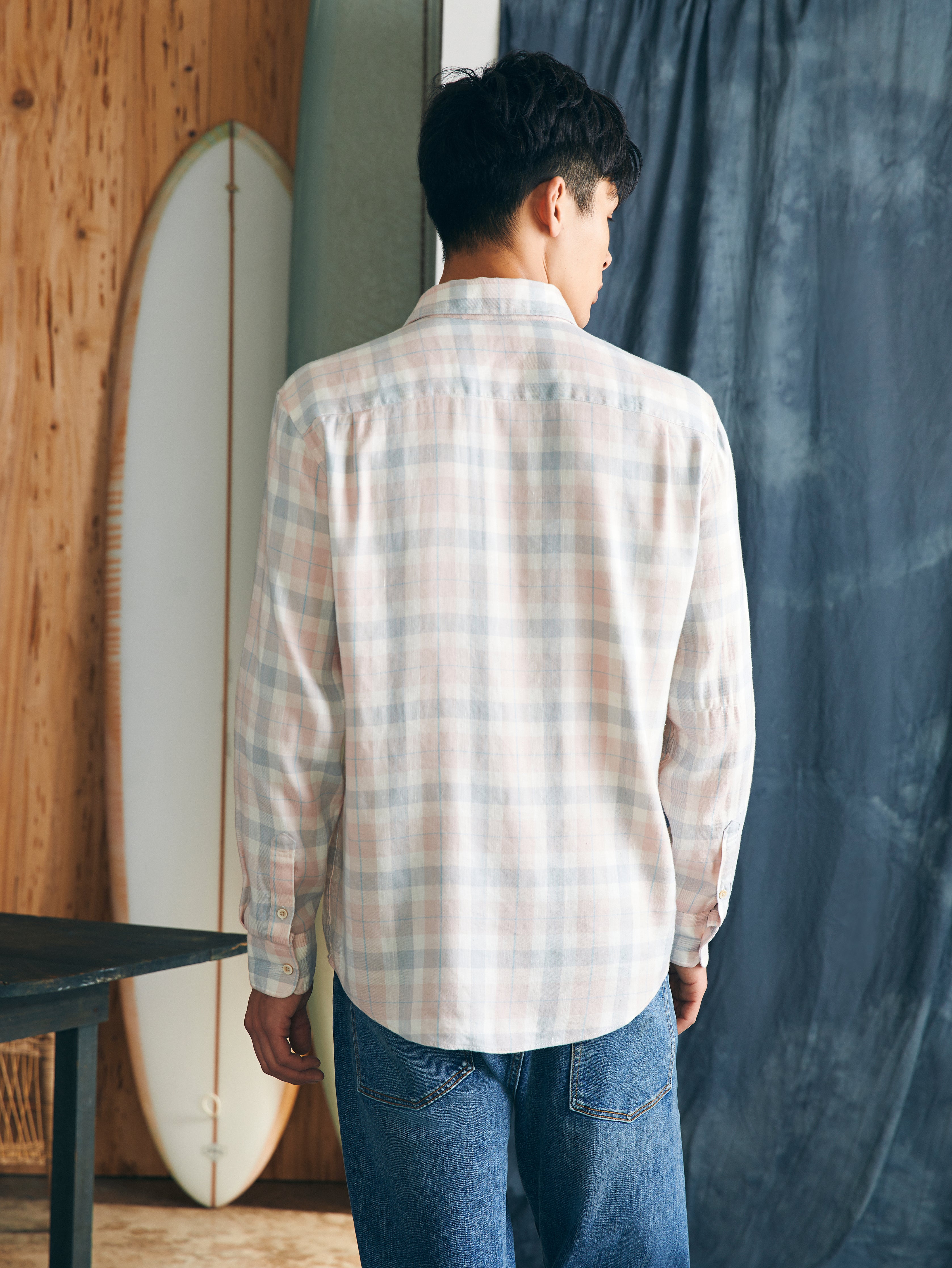 Shop Faherty Weekend Blend Shirt In Mauve Field Plaid