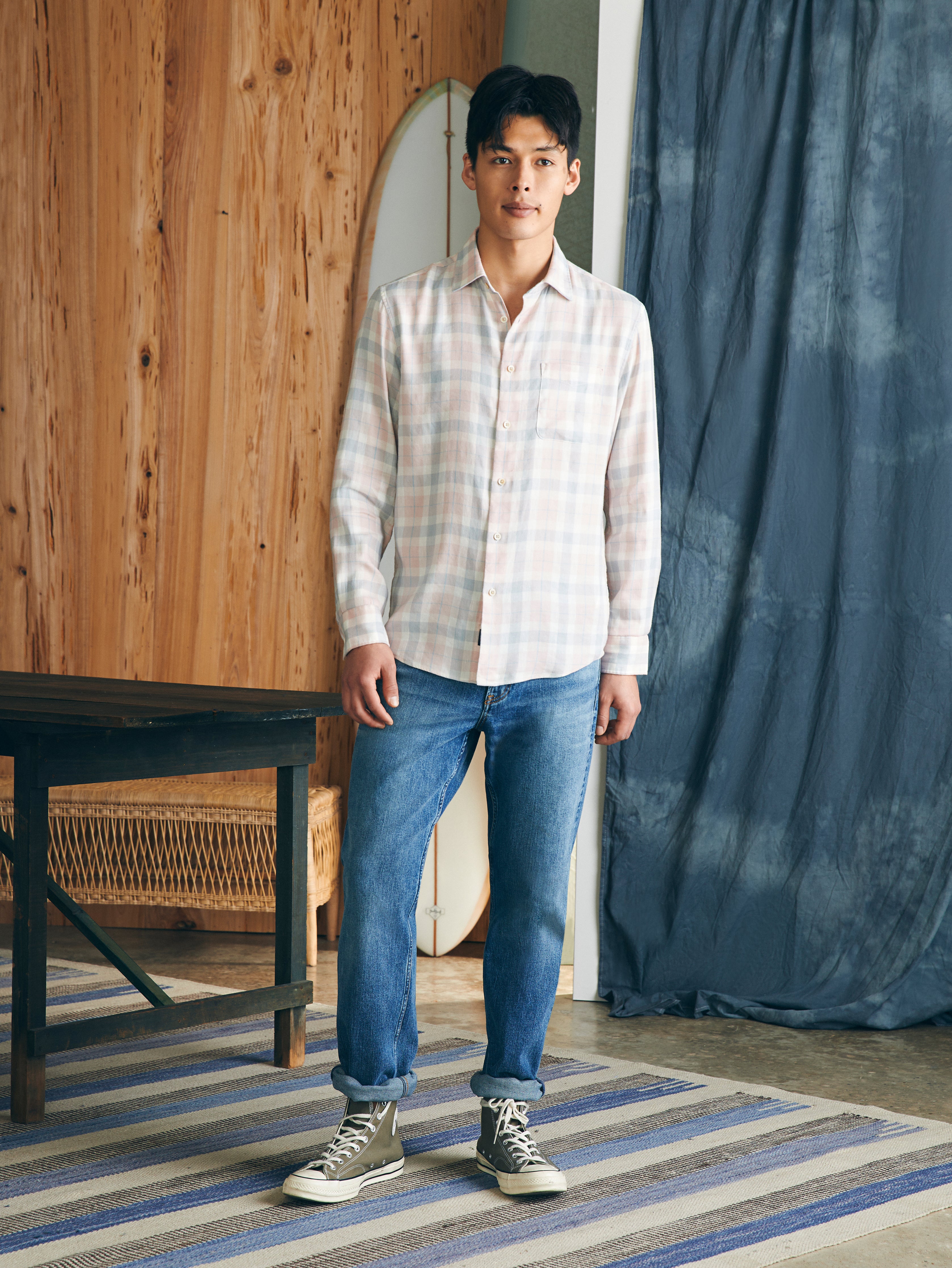 Shop Faherty Weekend Blend Shirt In Mauve Field Plaid