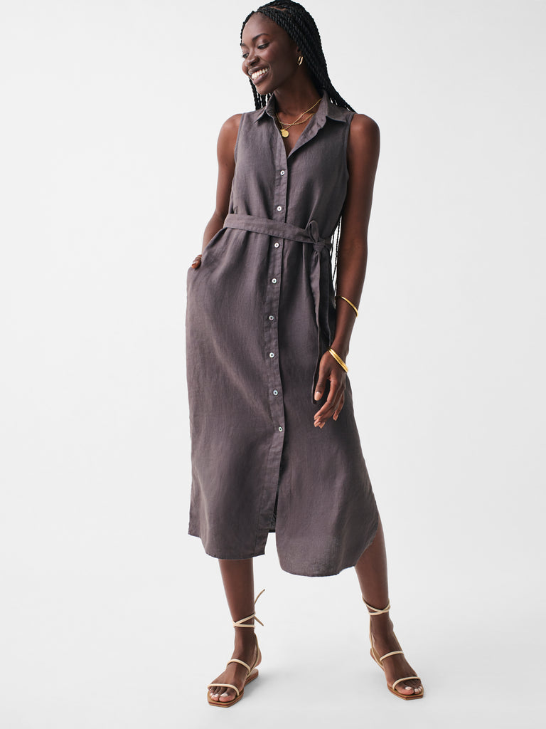 Linen Laguna Sleeveless Shirt Dress - Washed Black | Faherty Brand