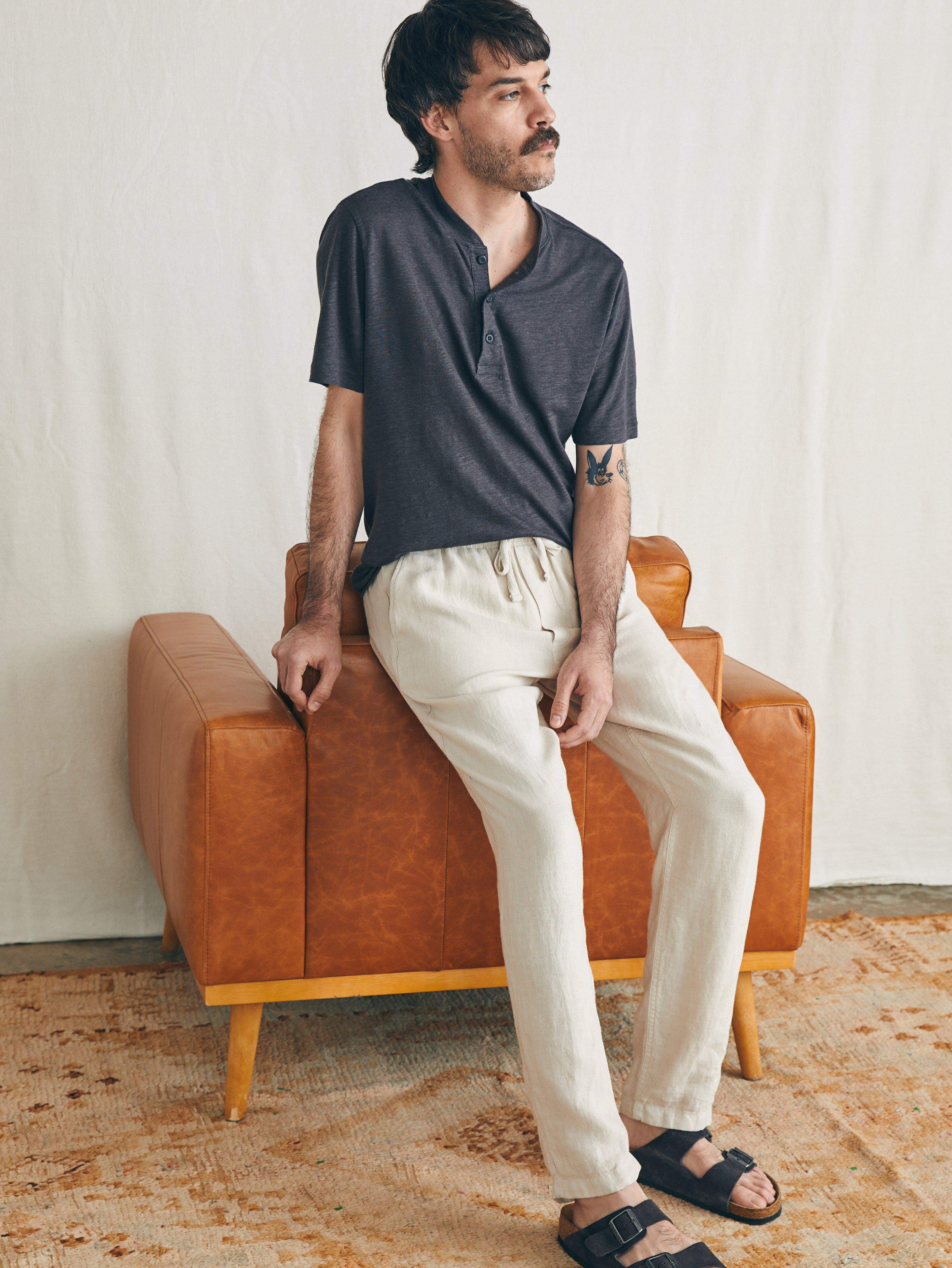 Faherty Linen Drawstring Pants In Weathered Sand