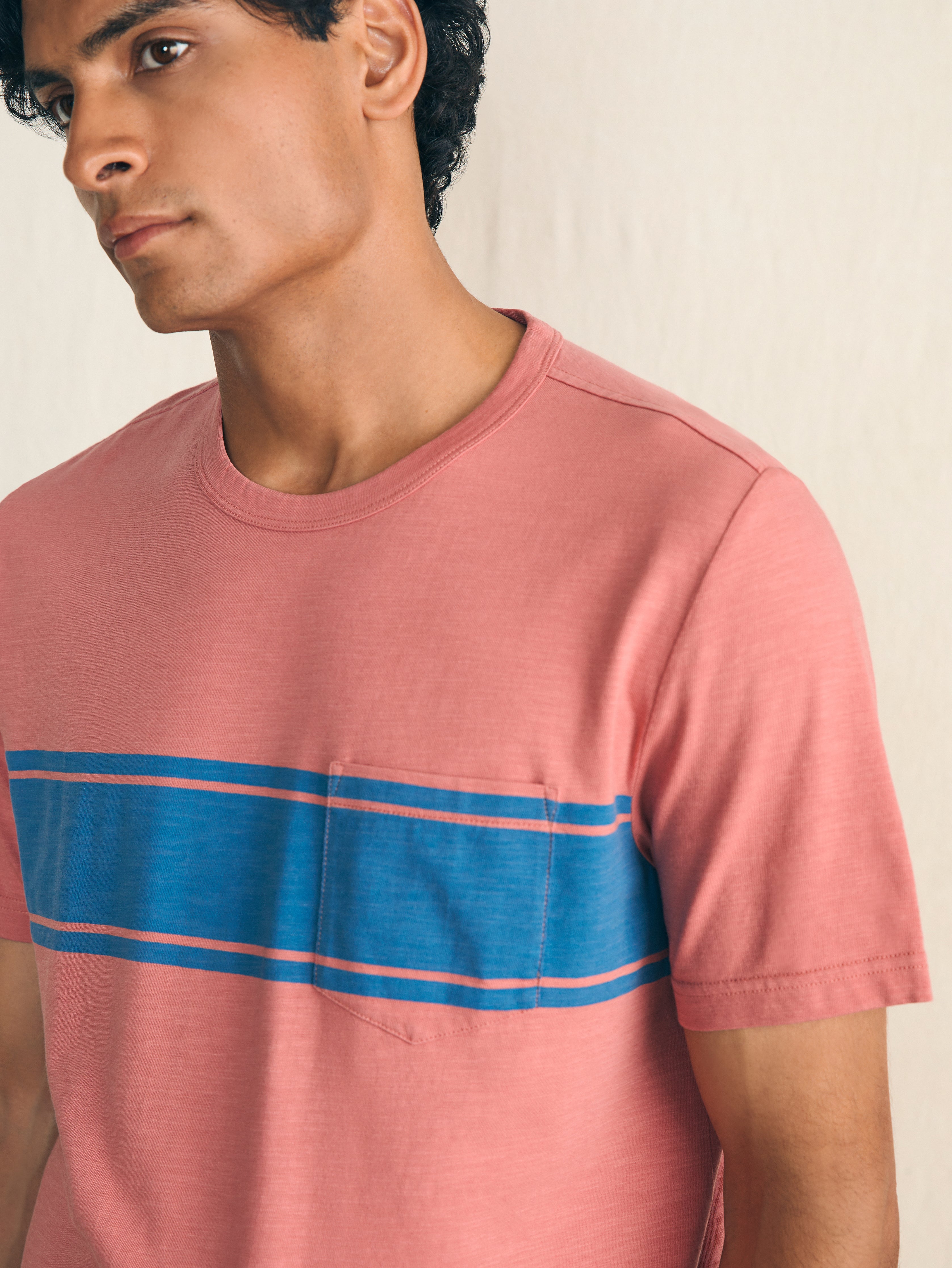 Shop Faherty Surf Stripe Sunwashed Pocket T-shirt In Faded Flag