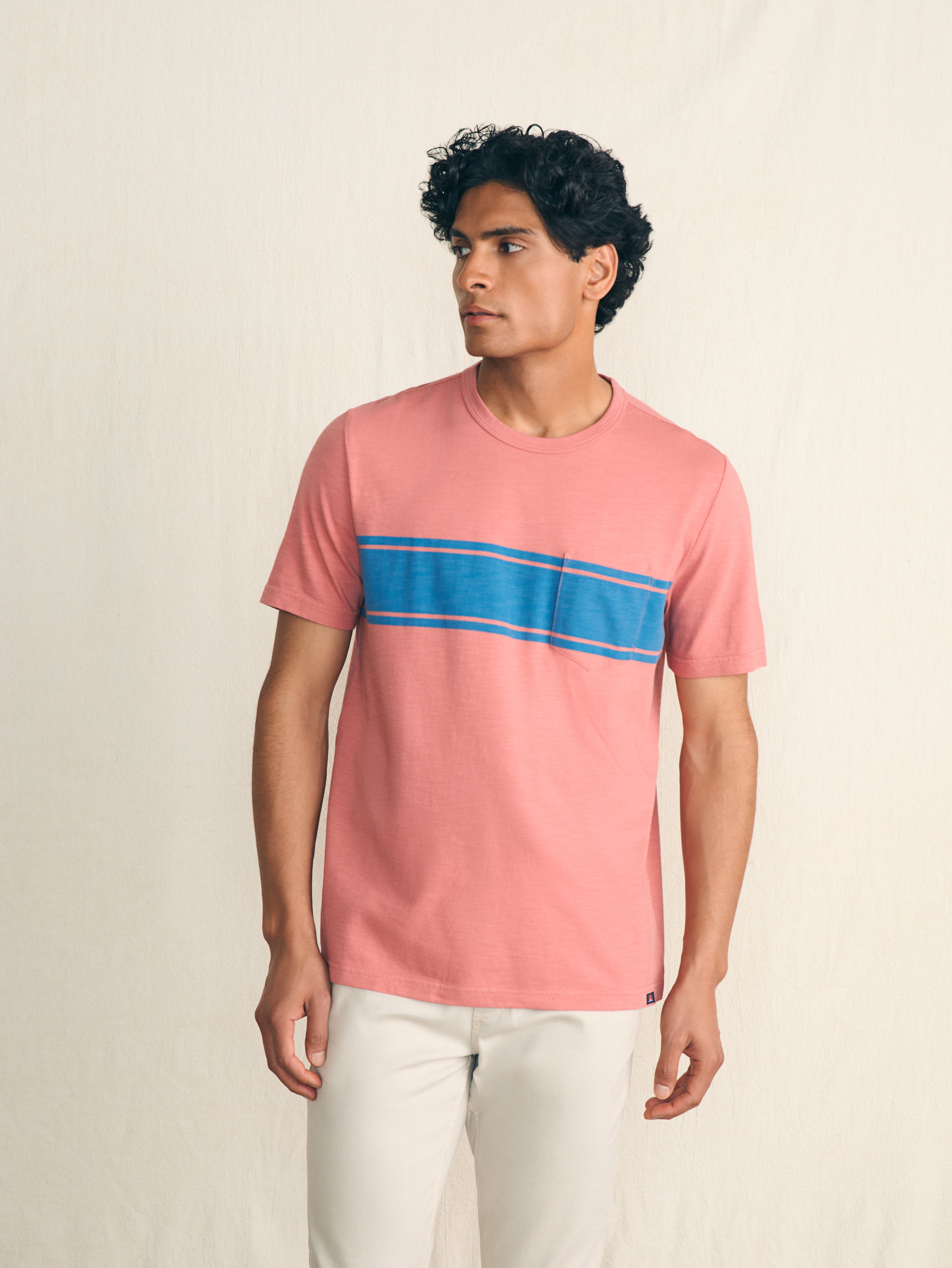 Shop Faherty Surf Stripe Sunwashed Pocket T-shirt In Faded Flag