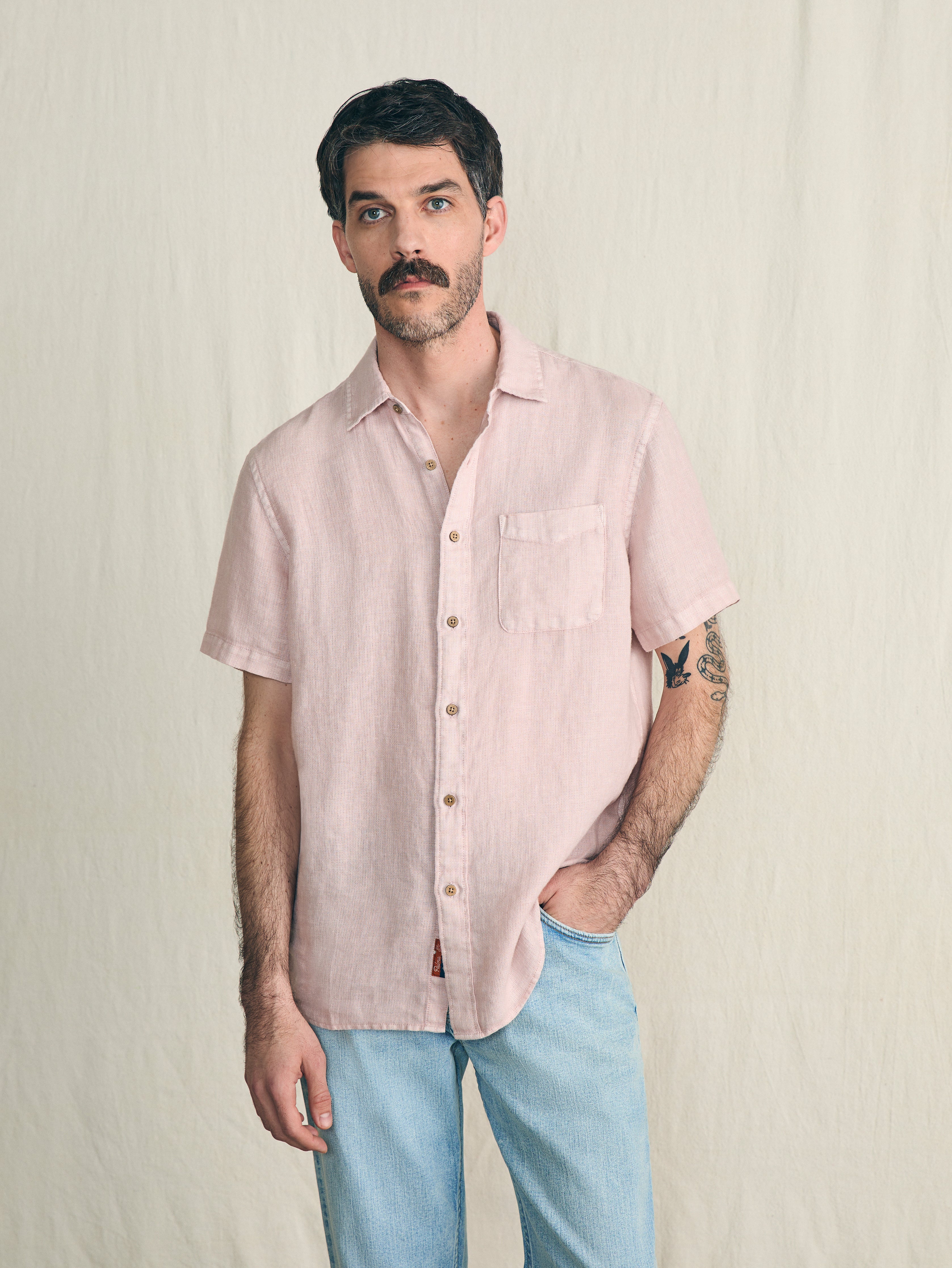Shop Faherty Short-sleeve Palma Linen Shirt In Coastal Mauve
