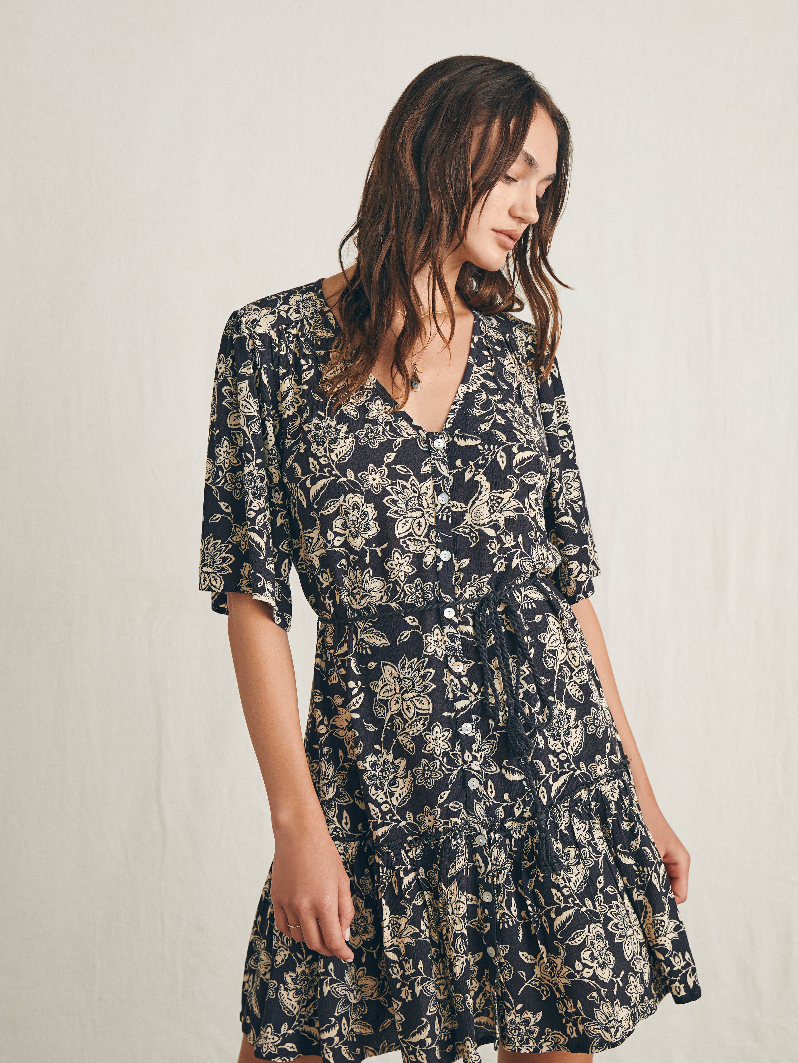 Shop Faherty Orinda Mini Dress In Charcoal Chiyoda Floral