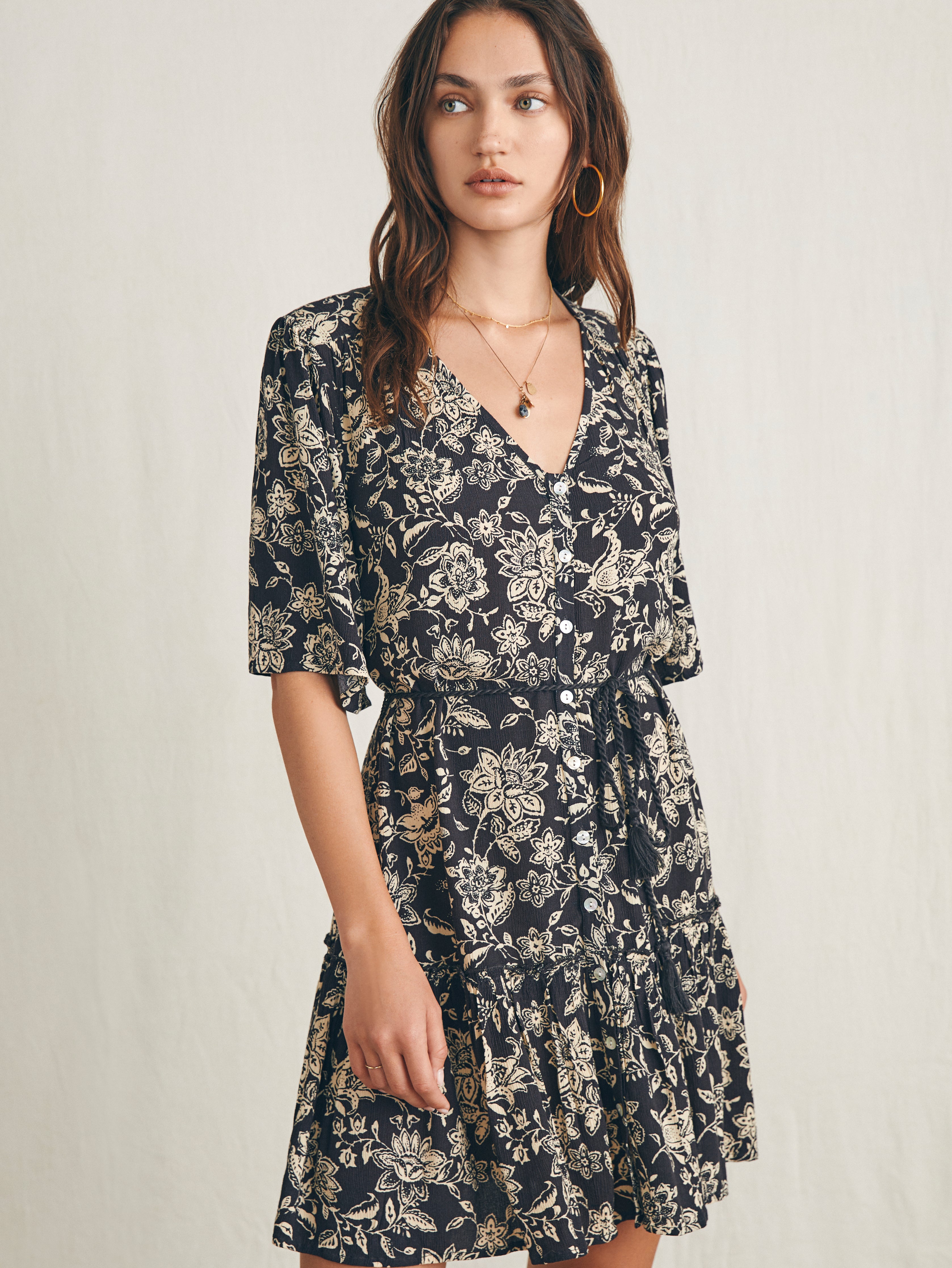 Shop Faherty Orinda Mini Dress In Charcoal Chiyoda Floral