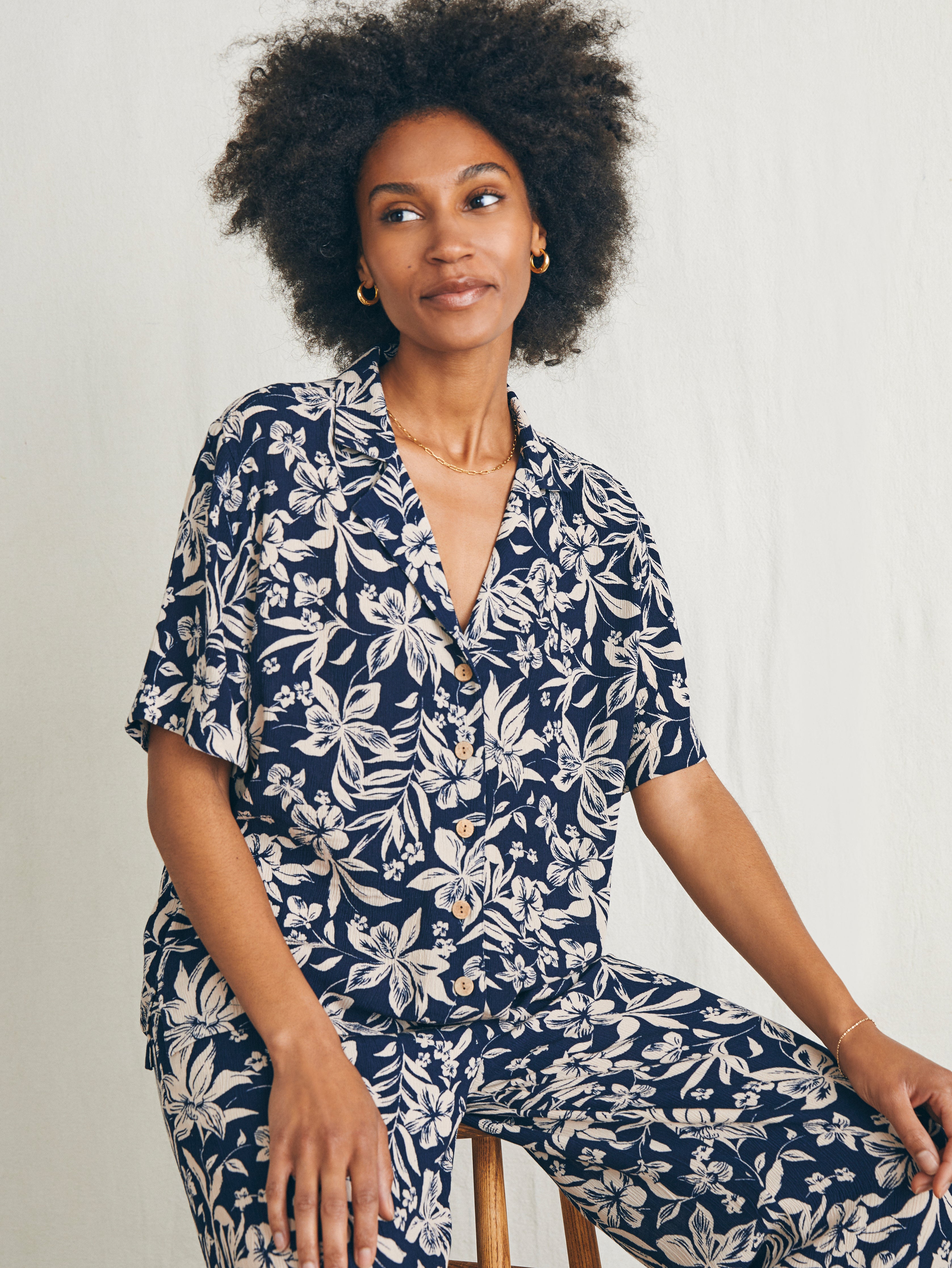 Shop Faherty Cabana Camp Shirt In Navy Canopy Floral