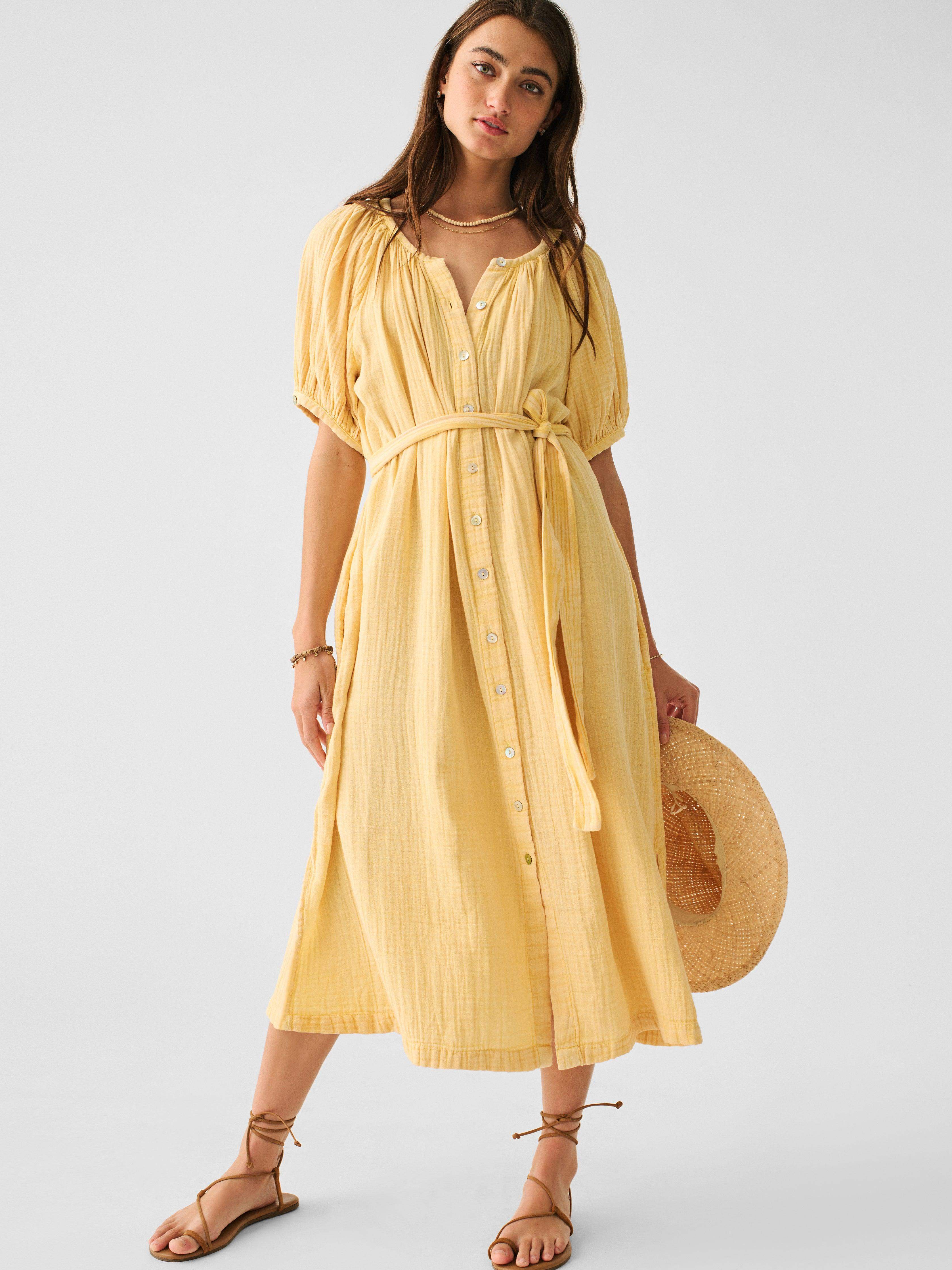 Faherty Dream Cotton Gauze Carmel Dress In Sahara Sun | ModeSens