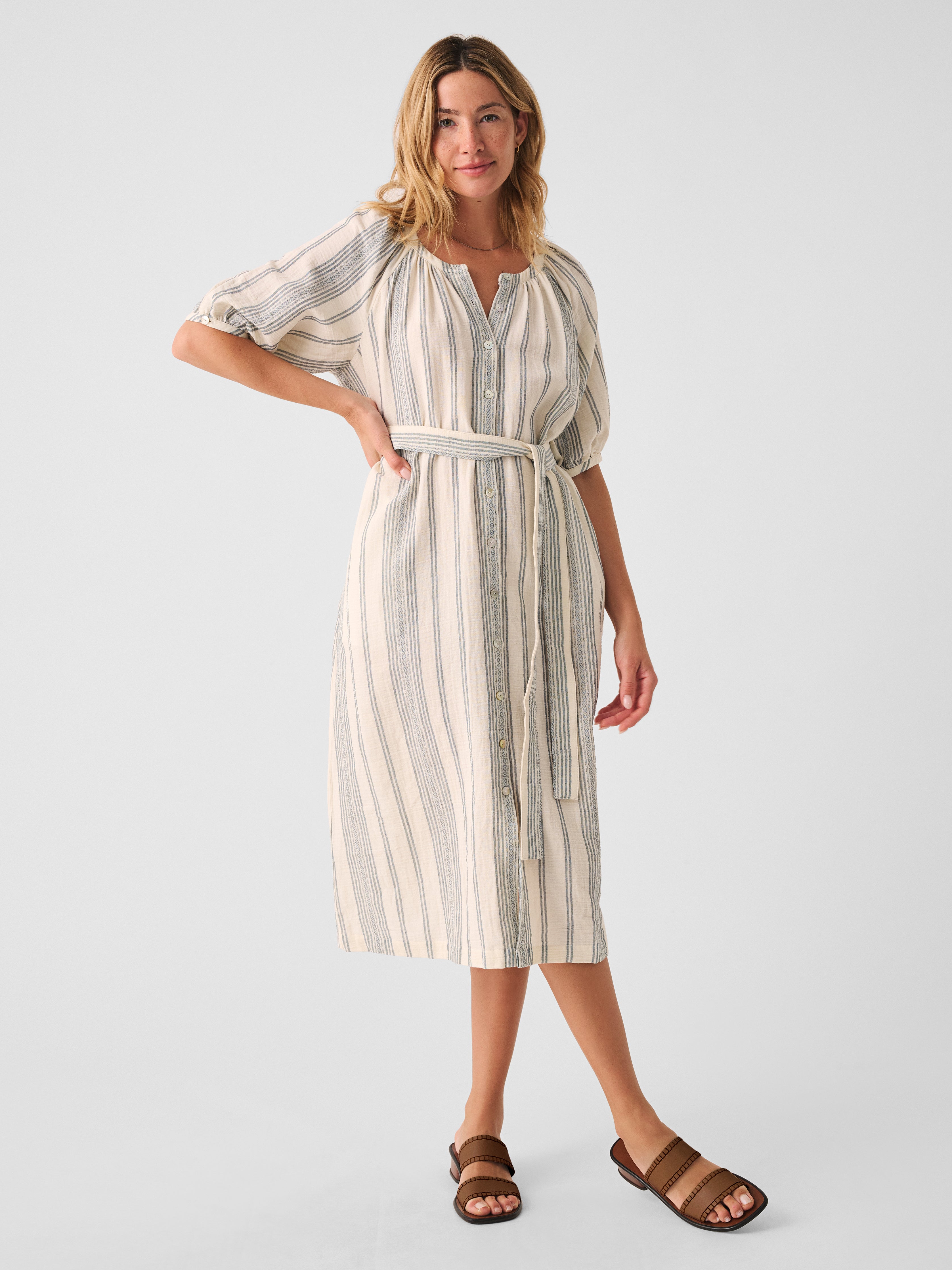 Faherty Dream Cotton Gauze Carmel Dress In Cream Tidal Wave Dobby ...