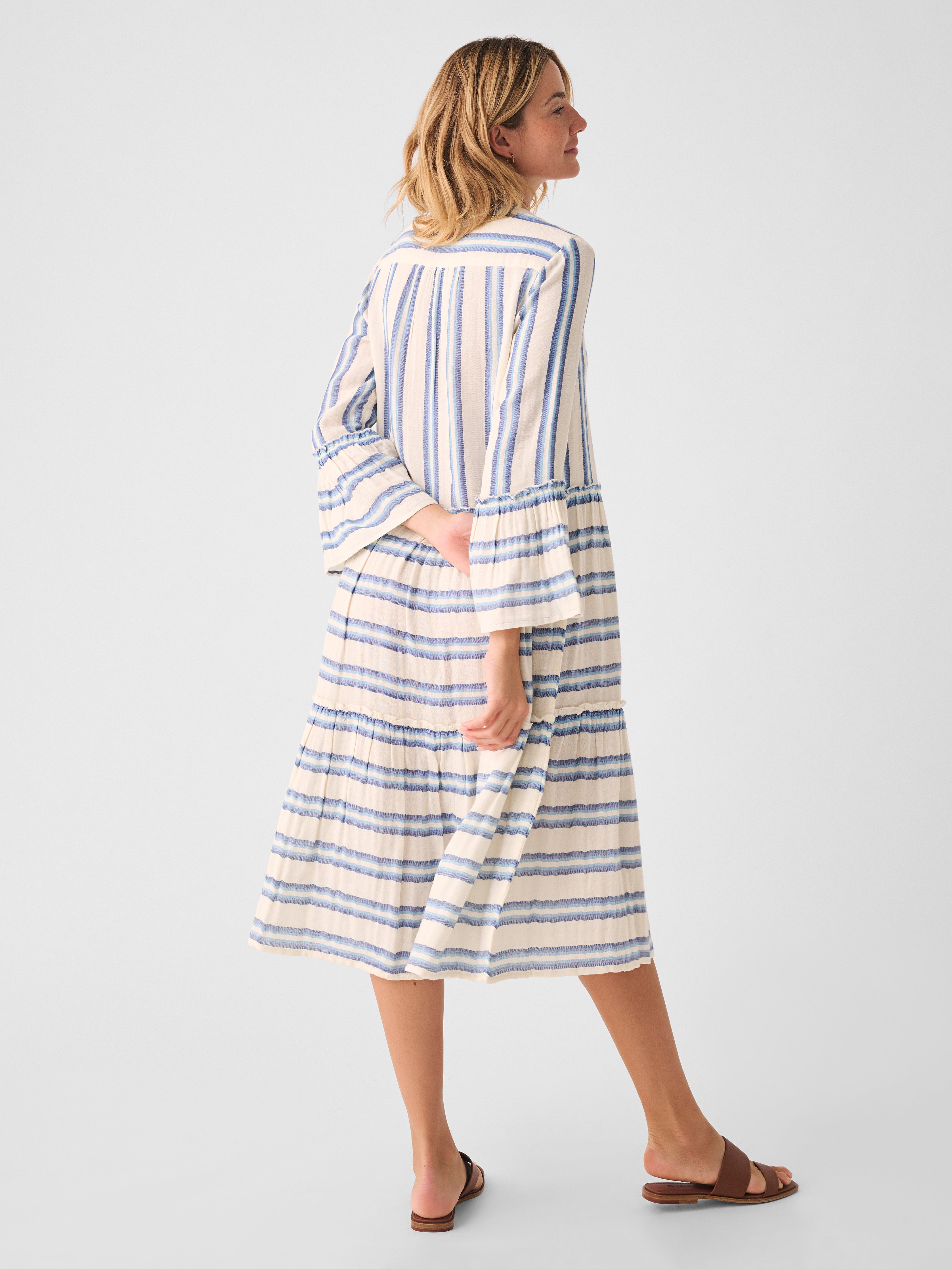 Faherty Dream Cotton Gauze Vida Midi Dress In Blue Baja | ModeSens