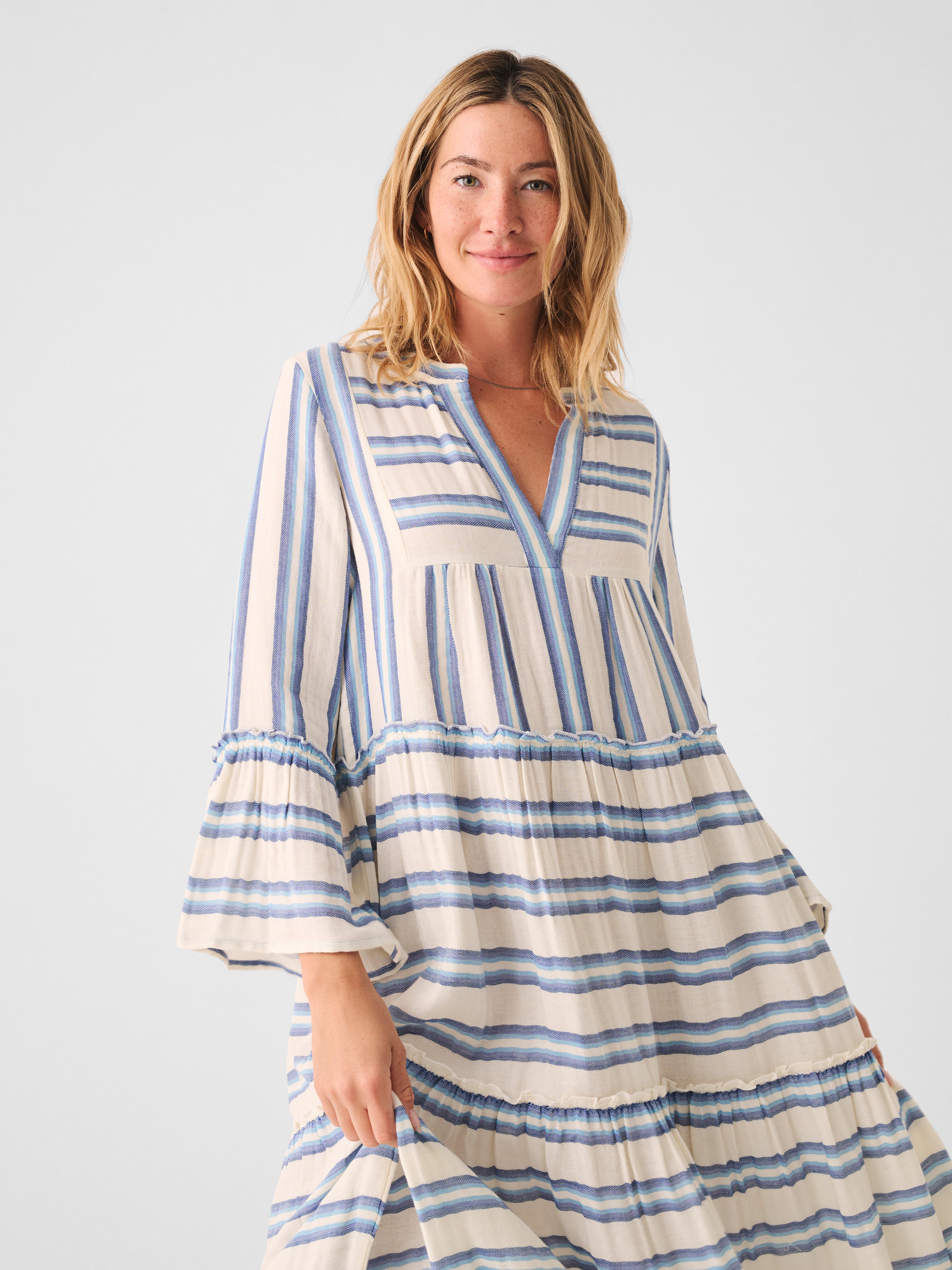 Faherty Dream Cotton Gauze Vida Midi Dress In Blue Baja | ModeSens