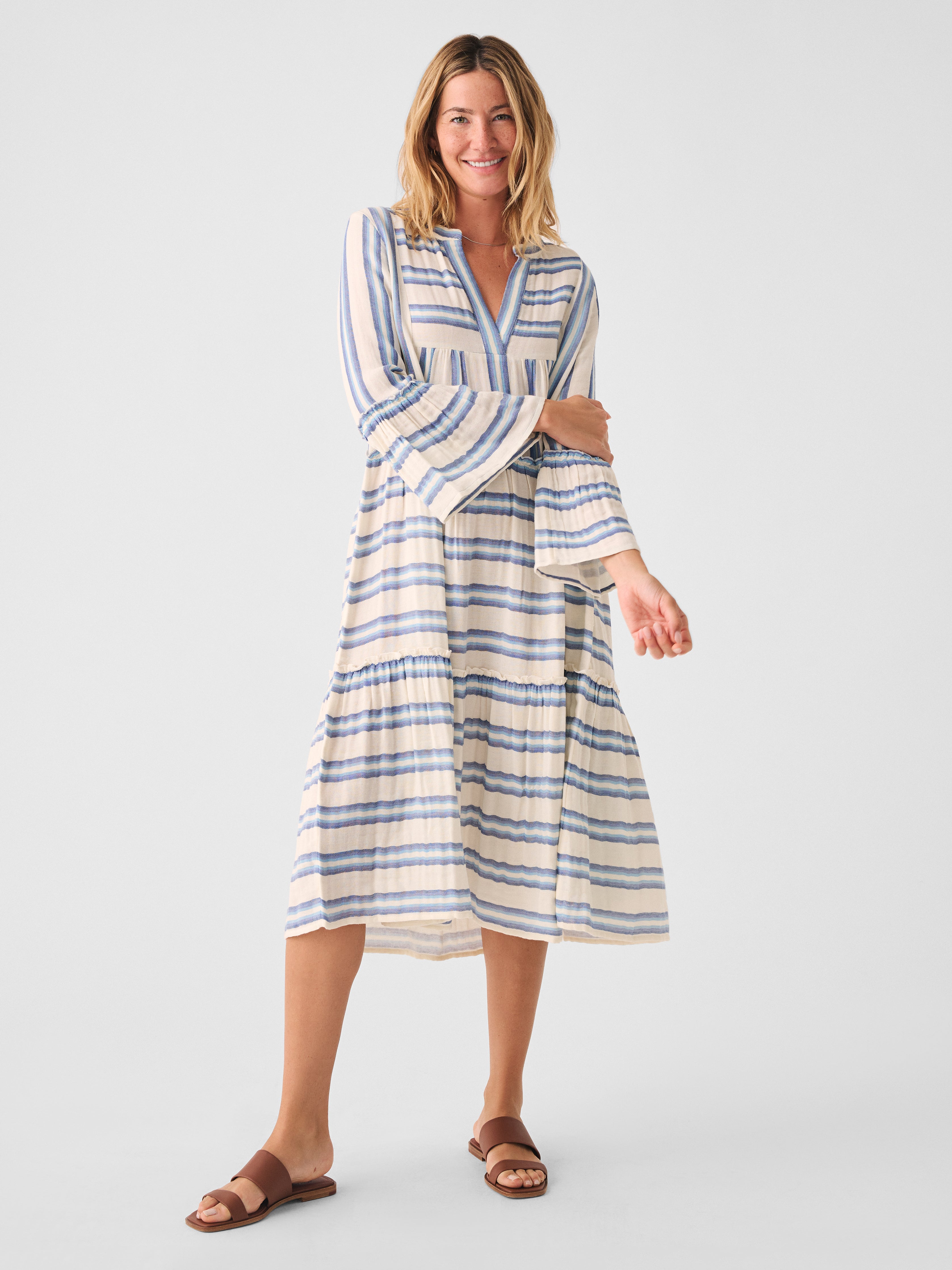 Faherty Dream Cotton Gauze Vida Midi Dress In Blue Baja | ModeSens