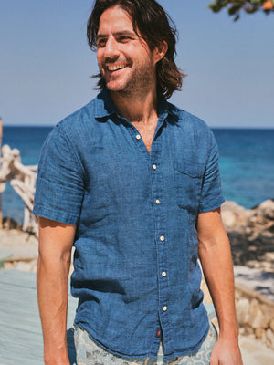 Linen Basketweave Faherty Shirt Brand | Palma Short-Sleeve - Indigo