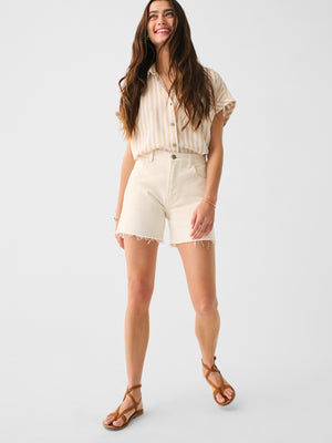 High-Rise Denim Shorts in Tile White