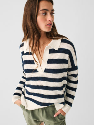 Miramar Linen Sweater Polo - Mariner Stripe | Faherty Brand