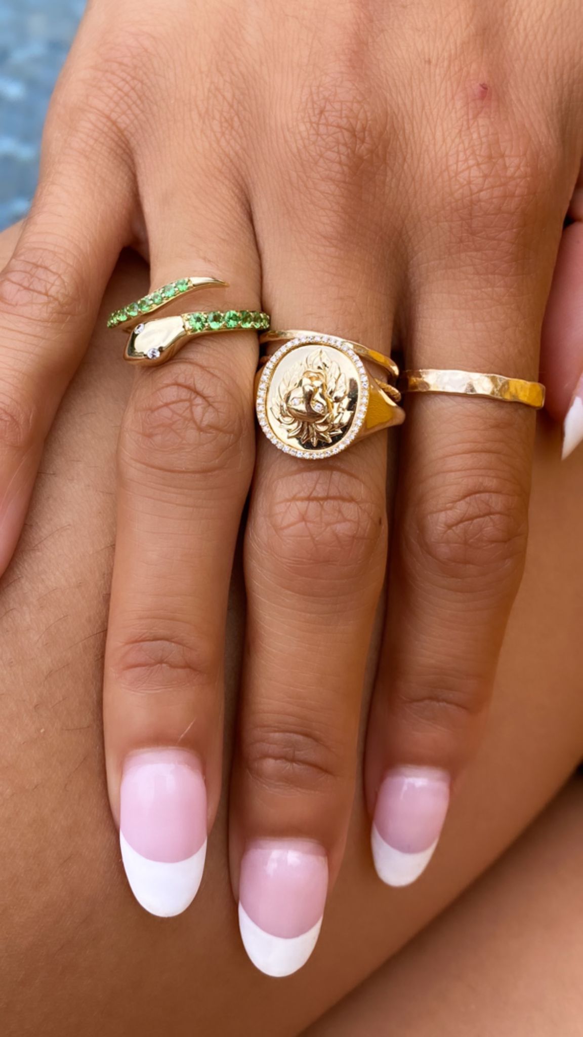 14K Yellow Gold Emerald and Diamond Snake Ring