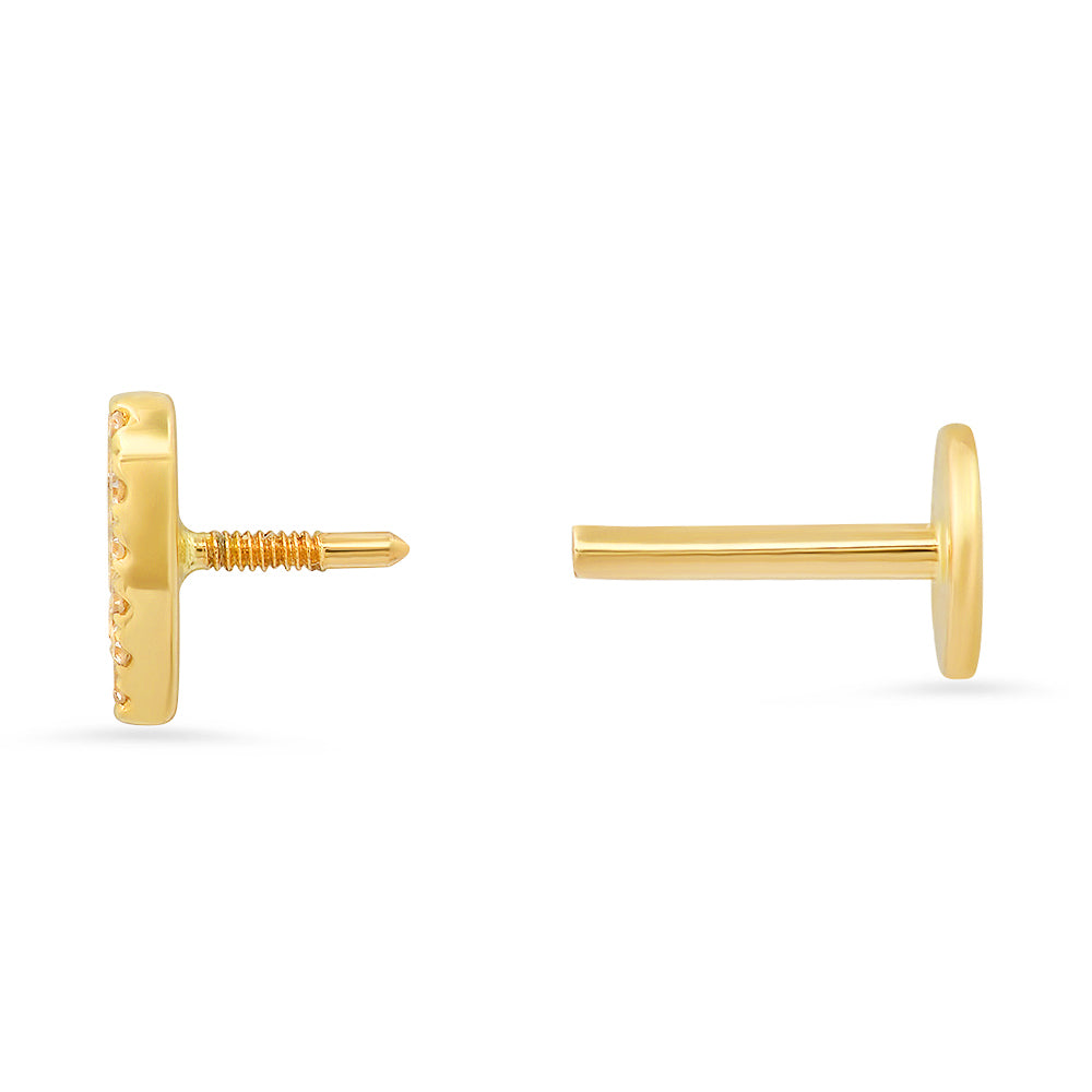 14K Gold Round Diamond Flat Back Single Stud