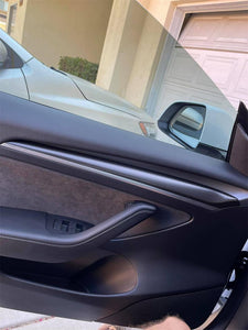 Real Carbon Fiber Interior For Tesla Model 3 Model Y Center Console Dashboard Door Trim Strip Front 2017-2020 2021 2022 Only For Left Drive