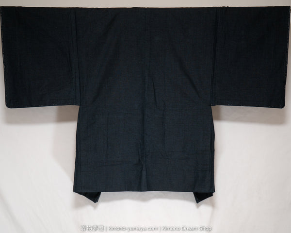 Almost Black Traditional Indigo Men's Haori - Iromuji Raw Silk & Wool ...