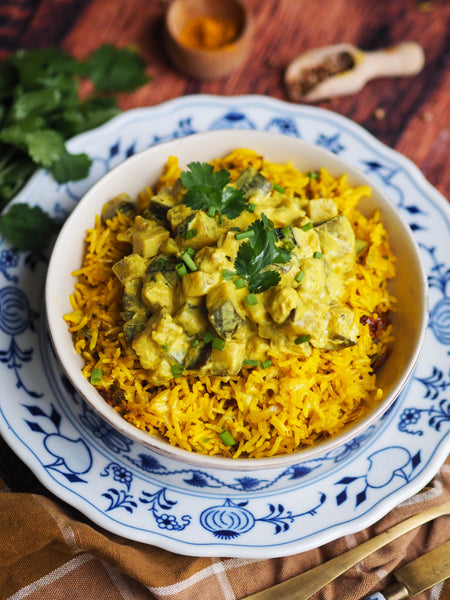 Curry d'aubergines et riz curcuma & gingembre Beendi