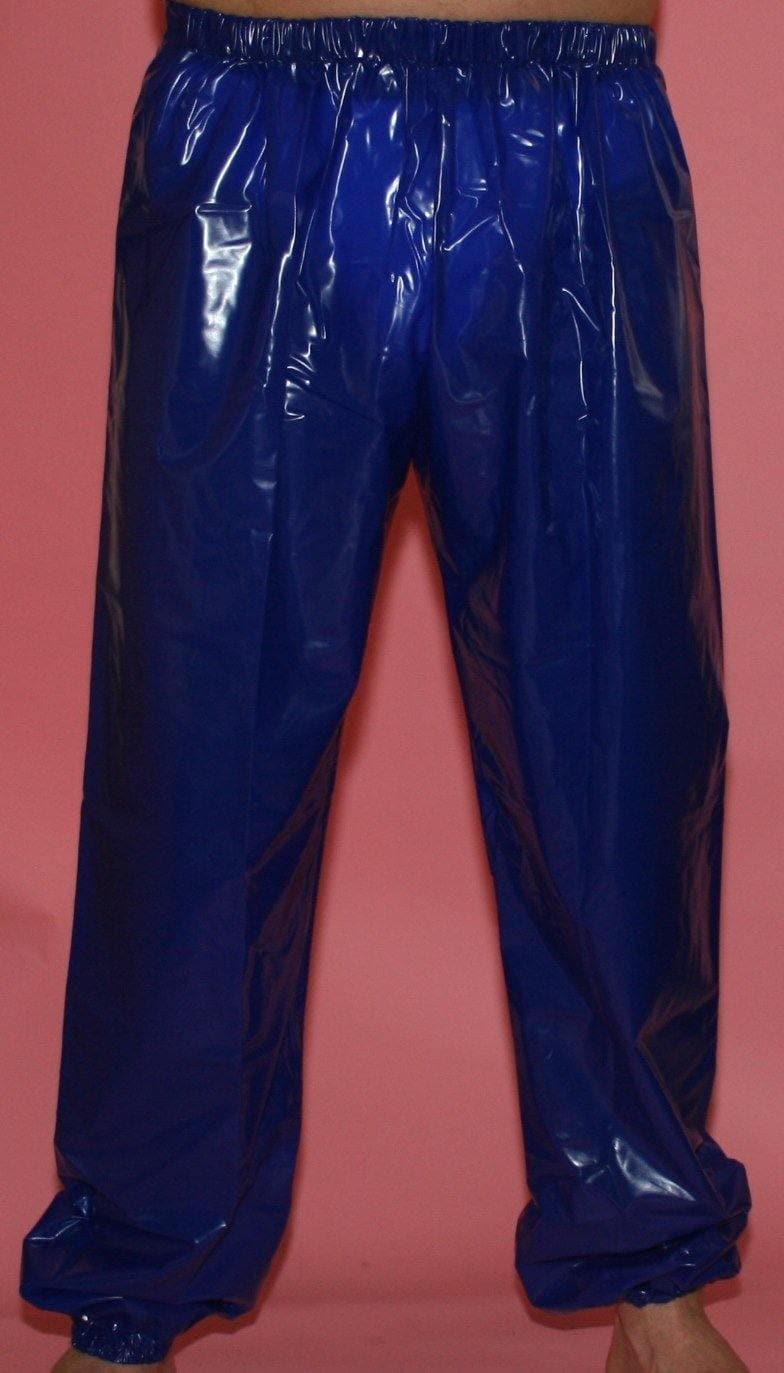 PVC sweatpants rain pants blue glossy - in stock – Plastikwäsche zum ...