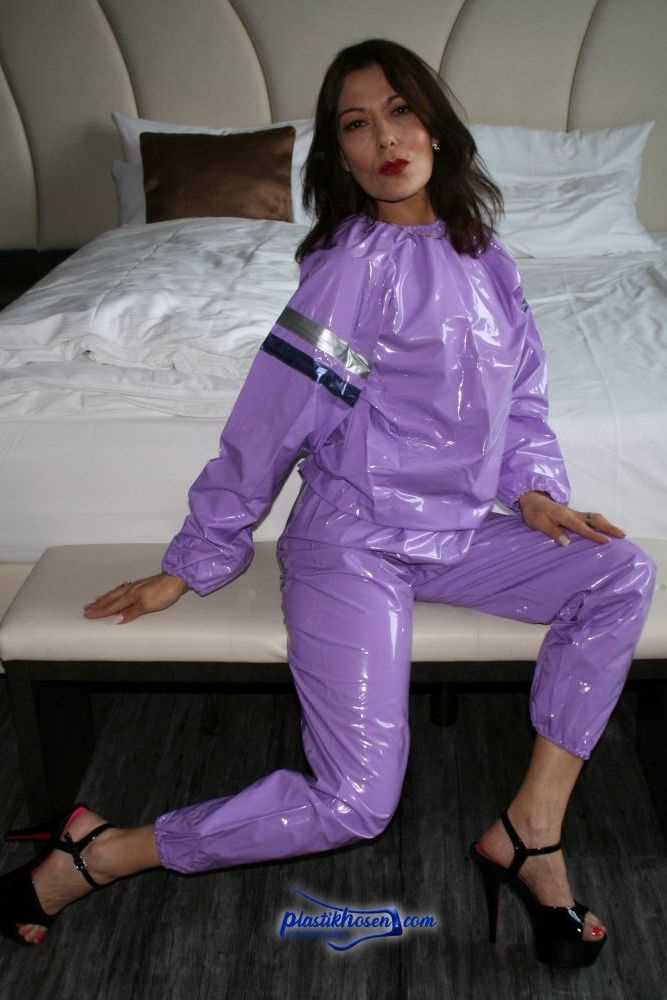 PVC sweat sauna suit 2-piece purple - in stock – Plastikwäsche zum
