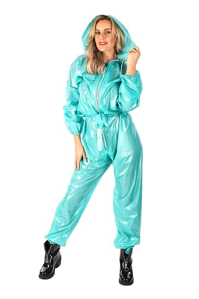 Unisex PVC unitard rain suit pearl green - in stock – Plastikwäsche zum ...