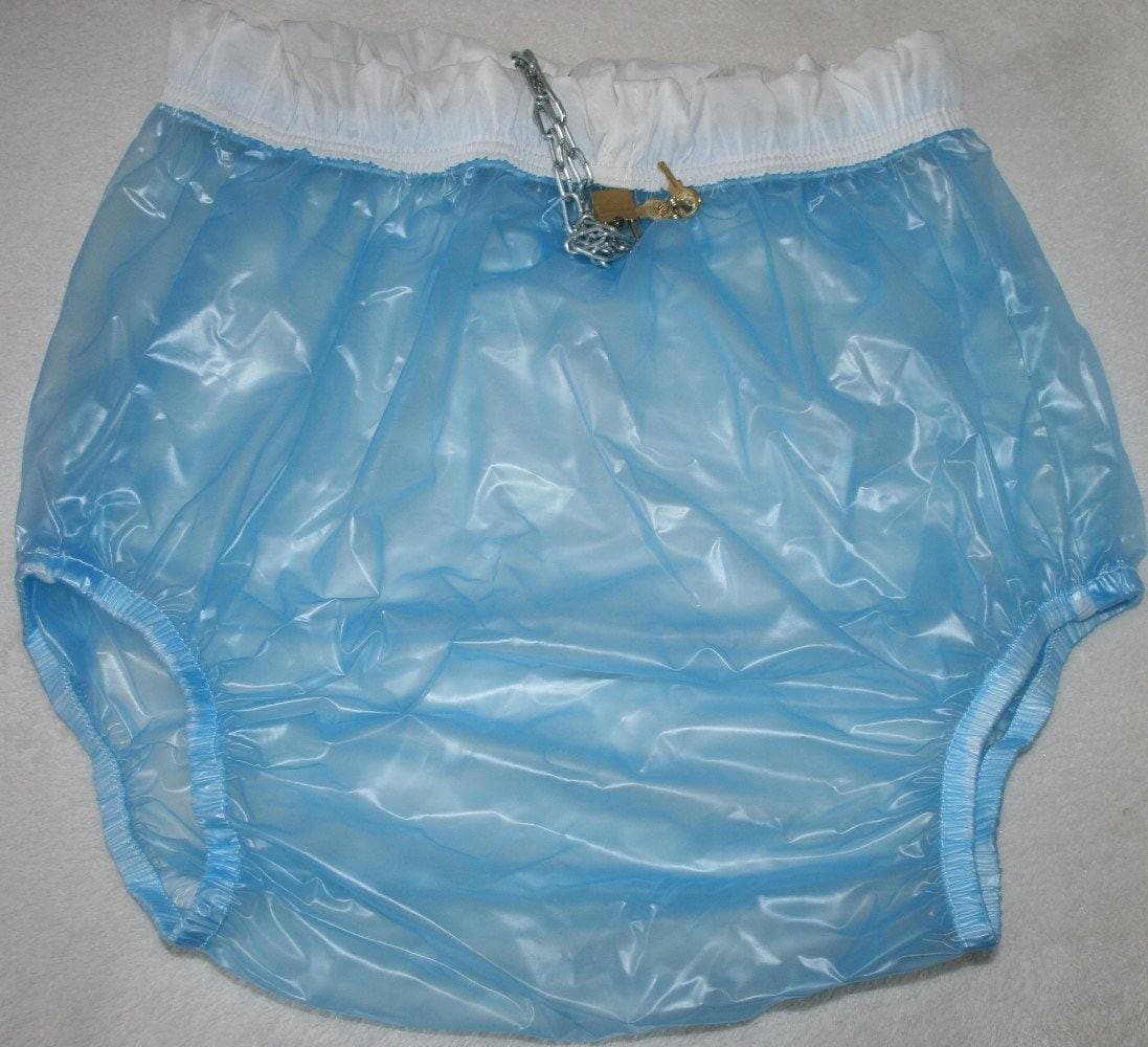 Lockable PVC diaper pants GUMMIHOSE ADULT BABY blue transparent ...