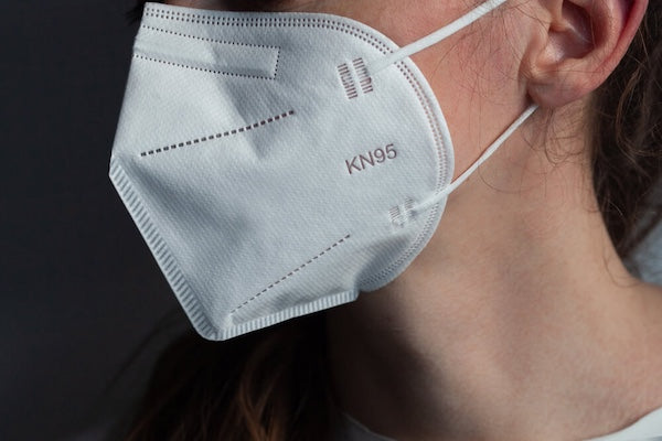 Closeup of face with snugly fit medium size KN95 mask