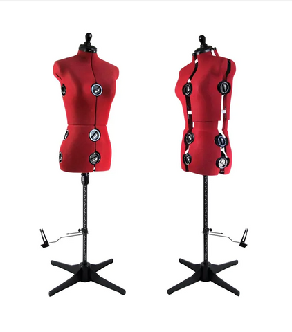 red adjustable mannequin on a stand