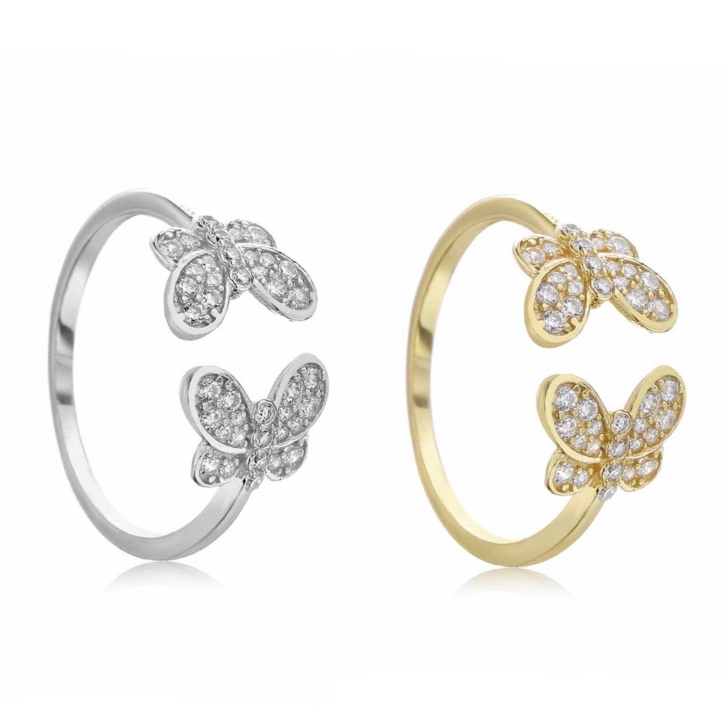 Buy Okos Rhodium Plated CZ Jewellery Combo of 2 Brass Love Forever and  Fluttering Butterfly Couple Rings With White CZ Stone for Men and Women  CO1000425 at